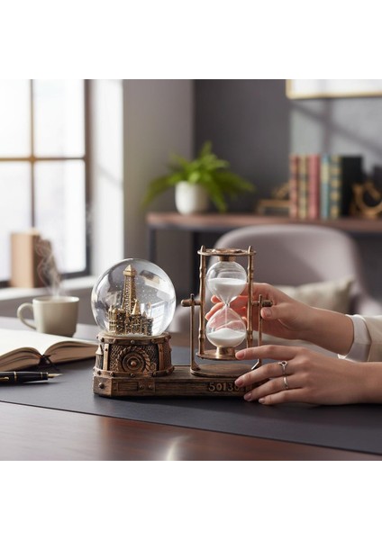 Paris Eyfel Temalı Işıklı Retro Kar Küresi & Kum Saati Dekoratif Masaüstü Biblo Ev Ofis Hediyelik fiyatları