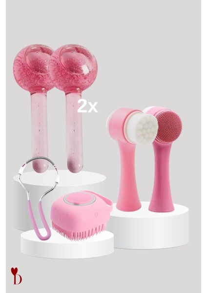 4'ü 1 Arada Premium Güzellik ve Bakım Seti: Buz Küresi, Yüz Temizleme, Tüy Alma ve Silikon Duş Lifi