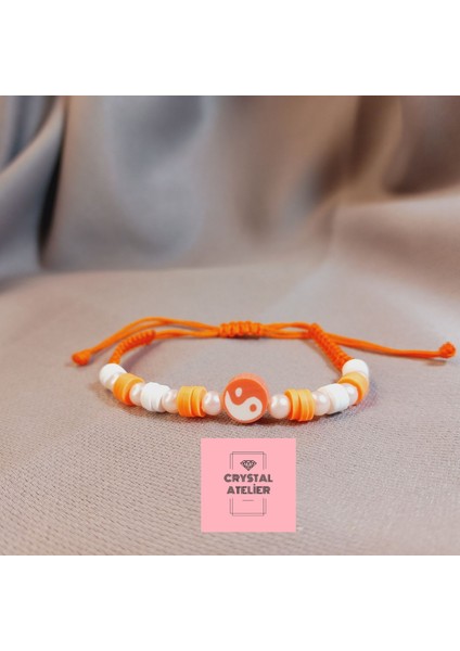 Turuncu Ying Yang Makrome Bileklik – El Yapımı Unisex Örgü Makrome Bileklik – Şans ve Denge Sembolü Turuncu Ying Yang Tasarım Bileklik - Enerji Denge Şans Bileklik - Ying Yang Bileklik