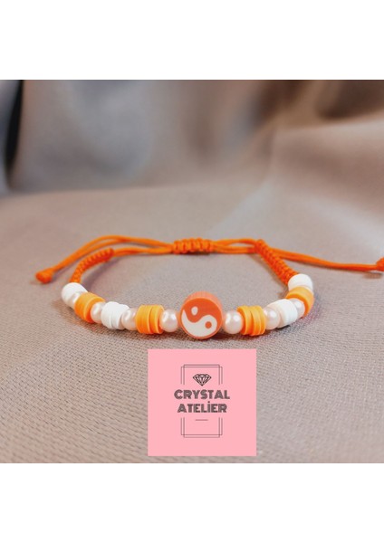 Turuncu Ying Yang Makrome Bileklik – El Yapımı Unisex Örgü Makrome Bileklik – Şans ve Denge Sembolü Turuncu Ying Yang Tasarım Bileklik - Enerji Denge Şans Bileklik - Ying Yang Bileklik modelleri