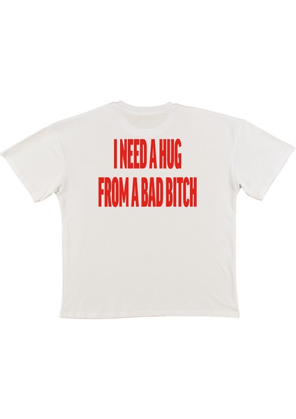 Need Hugh Baskılı Beyaz Oversize T-Shirt