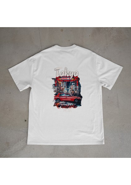 Drift Tasarım Baskılı Beyaz Oversize T-Shirt