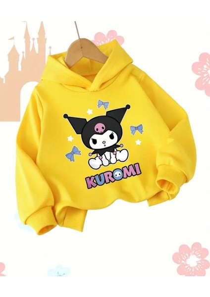 Punıx Kıds Özel Tasarım Kuromi Baskılı Kışlık Kalın Kapüşonlu Kız Çocuk Sweatshırt