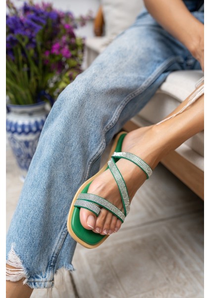 Jinx Kadin Mercan Gercek Deri Taşli Terlik modelleri