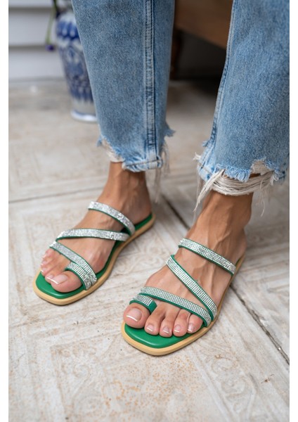 Jinx Kadin Mercan Gercek Deri Taşli Terlik