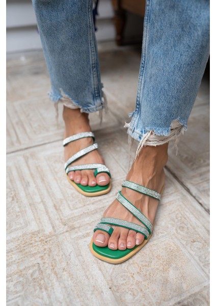 Jinx Kadin Mercan Gercek Deri Taşli Terlik