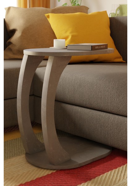 Oval C Sehpa Modern, Dayanıklı Hareketli Tekerlekli Yan Sehpa (Salon, Ofis, Yatak Odası)
