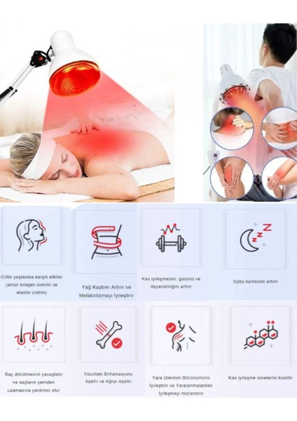250W Kızılötesi (Infrared) Isıtıcılı Fizik Tedavi Lambası (Kırmızı Işık) E27 (Kalın Duy) fırsatları