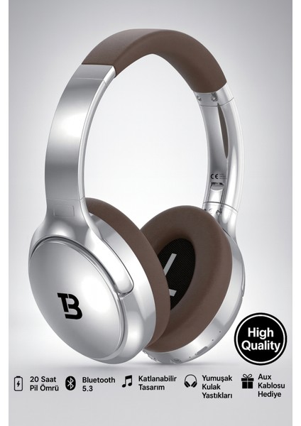 Beat Kablosuz Kulaküstü Kulaklık – Bluetooth Kulaklık 5.3, Katlanabilir, Mikrofonlu, Aux Girişli