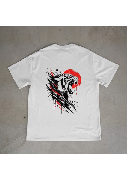 Tigre Tasarım Baskılı Beyaz Oversize T-Shirt