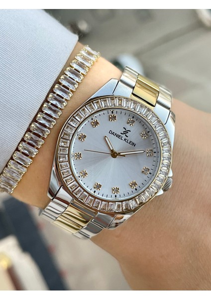 Altın Gümüş Renk Kadın Kol Saati ve Bileklik