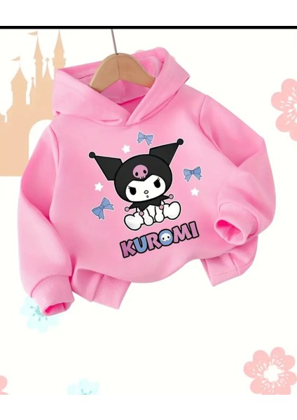 Punıx Kıds Özel Tasarım Kuromi Baskılı Kışlık Kalın Kapüşonlu Kız Çocuk Sweatshırt