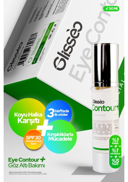 Eyecontour %1 Retinol %5 Peptit Koyu Halka, Şişlik Ve Kırışık Karşıtı Spf30 Güneş Kremli Göz Kremi 50 ml