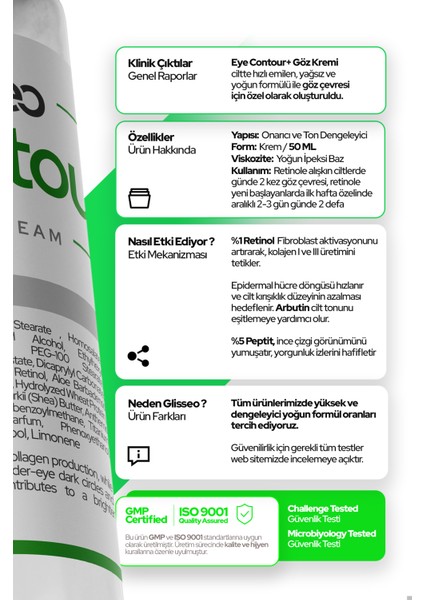 Eyecontour %1 Retinol %5 Peptit Koyu Halka, Şişlik Ve Kırışık Karşıtı Spf30 Güneş Kremli Göz Kremi 50 ml