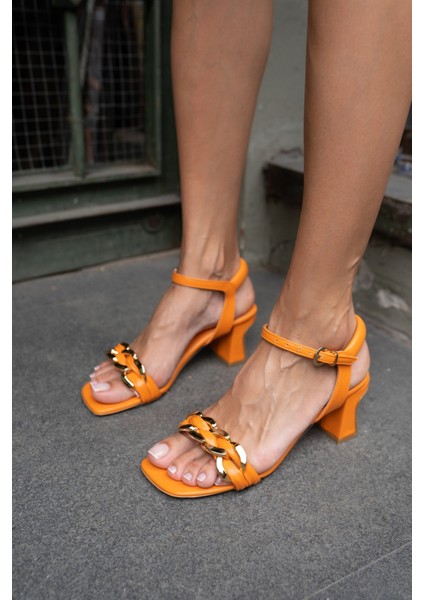 Juliet Kadin Orange Zıncır Detay Ithal Topuk Sandalet