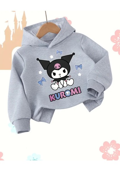 Punıx Kıds Özel Tasarım Kuromi Baskılı Kışlık Kalın Kapüşonlu Kız Çocuk Sweatshırt
