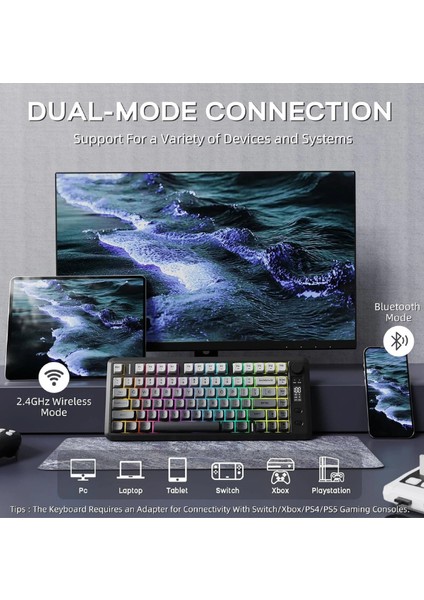 M75 Kablosuz Bt+2.4ghz OLED Tft Ekranlı Membran Reinbow Aydınlatmalı Gaming Oyuncu Klavye fiyatları