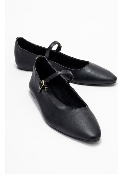 Lunaıre Siyah Deri Tek Bantlı Sivri Burun Kadın Babet Ayakkabı
