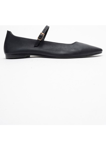 Lunaıre Siyah Deri Tek Bantlı Sivri Burun Kadın Babet Ayakkabı