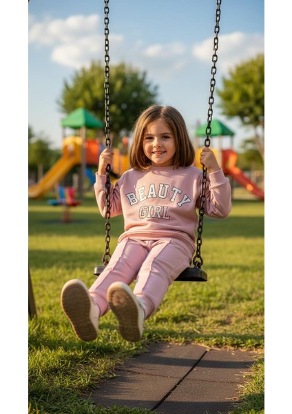 Kız Çocuk Kışlık Eşofman Takımı Sweatshirt Alt Pamuklu Üç Iplik Şardonlu Günlük Kombin 2-3-4-5 Yaş