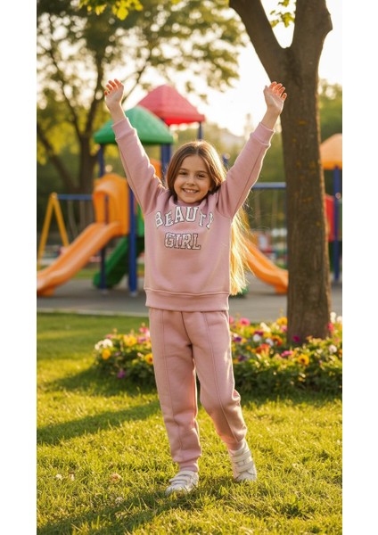 Kız Çocuk Kışlık Eşofman Takımı Sweatshirt Alt Pamuklu Üç Iplik Şardonlu Günlük Kombin 2-3-4-5 Yaş modelleri