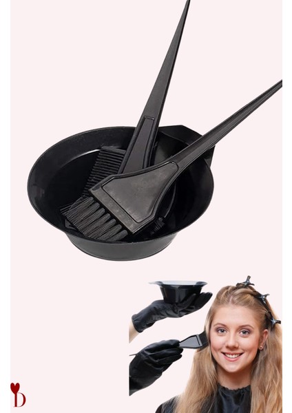 3lü Set Saç Boyası Kabı Tası Boya Fırçası ve Krepe Tarak Kuaför Saç Açıcı Boyama Kabı Seti Dayanıklı