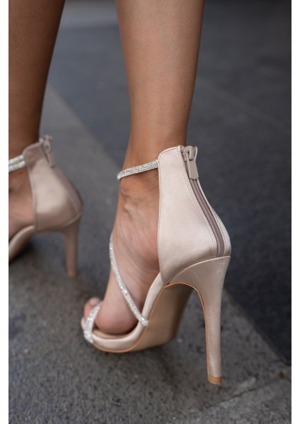 Vicky Kadin Bej Saten Özel Dizayn Abiye Ayakkabi