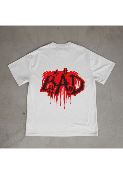Bad Tasarım Baskılı Beyaz Oversize T-Shirt