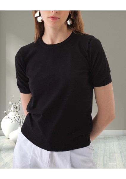 xint Kadın Siyah Regular Fit Bisiklet Yaka Triko Örme Basic Tişört fiyatları