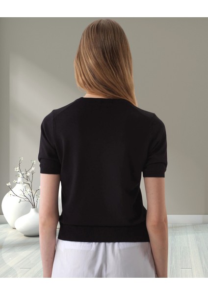 xint Kadın Siyah Regular Fit Bisiklet Yaka Triko Örme Basic Tişört modelleri