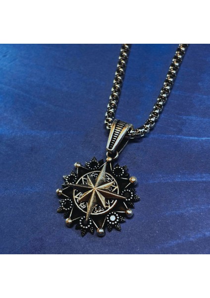 Pusula El Işçiliği 925 Ayar Gümüş Erkek Kolye