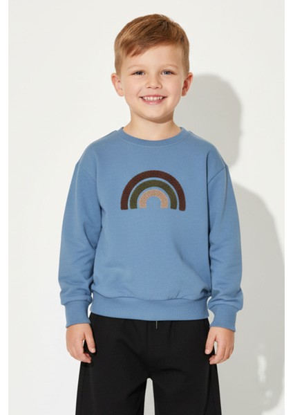 Erkek Çocuk %100 Pamuk Gökkuşağı Süzeneli Sweatshirt - 1021
