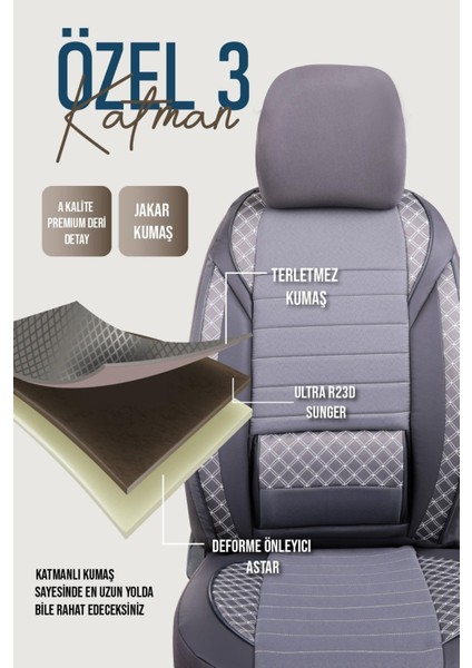 Ford Eco Sport Uyumlu Yarı Deri Oto Koltuk Kılıfı Ön/arka 5 Li Set Norm Füme