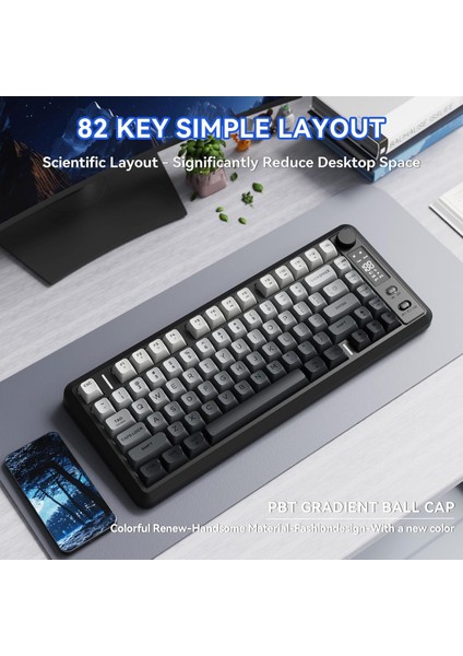M75 Kablosuz Bt+2.4ghz OLED Tft Ekranlı Membran Reinbow Aydınlatmalı Gaming Oyuncu Klavye modelleri