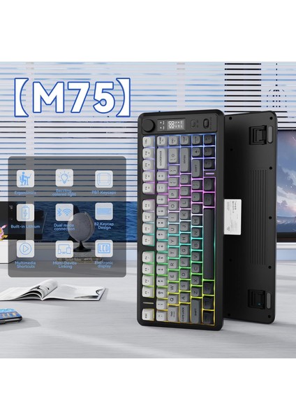 M75 Kablosuz Bt+2.4ghz OLED Tft Ekranlı Membran Reinbow Aydınlatmalı Gaming Oyuncu Klavye indirimleri
