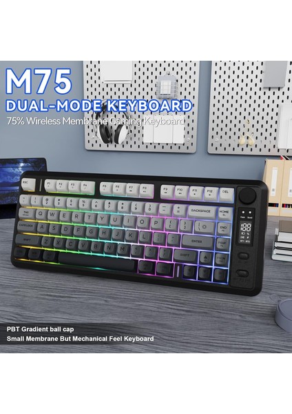 M75 Kablosuz Bt+2.4ghz OLED Tft Ekranlı Membran Reinbow Aydınlatmalı Gaming Oyuncu Klavye