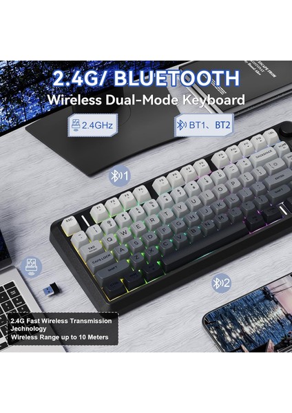 M75 Kablosuz Bt+2.4ghz OLED Tft Ekranlı Membran Reinbow Aydınlatmalı Gaming Oyuncu Klavye