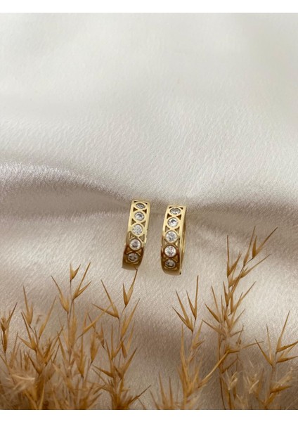 Taş Detaylı Halka Xupıng Çelik Küpe