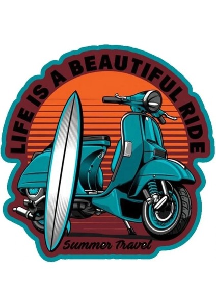 Mavi Vespa Araba, Motorsiklet, Kask, Laptop,cam Sticker 12X12 cm