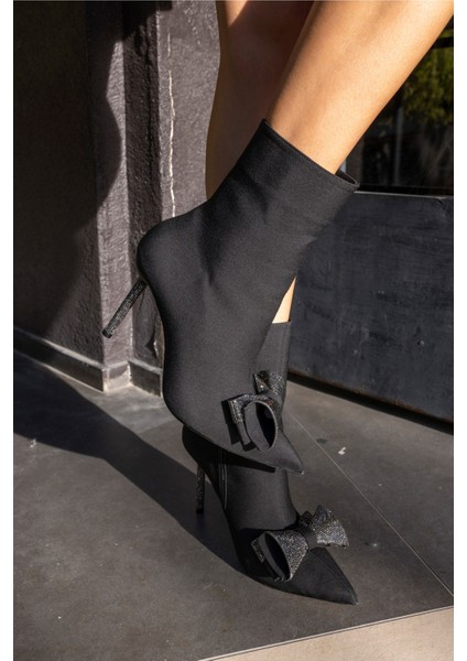 Swasy Kadın Siyah Saten Taş Detayli Bootie modelleri