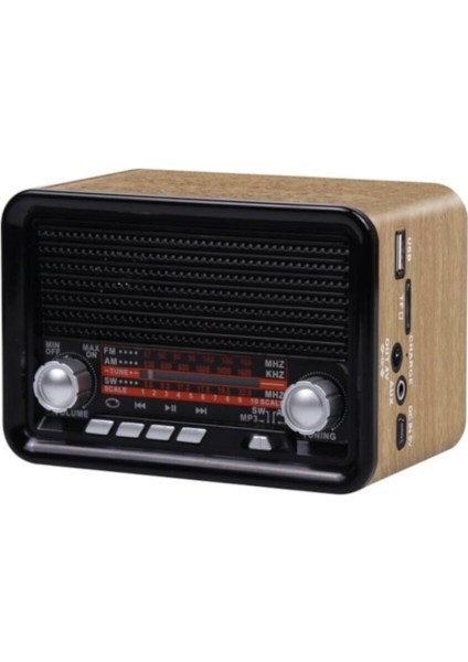 Kahverengi Nostaljik Radyo Bluetooth USB Aux Şarjlı Fm Radyo