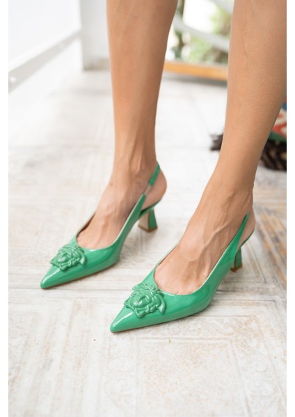 Magix Kadin Yeşil Rugan Topuklu Ayakkabi