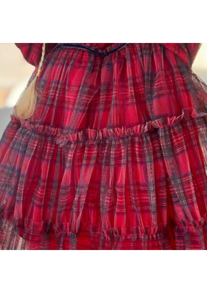 Kız Çocuk Tül Katmanlı Vintage Ekose Elbise indirimleri