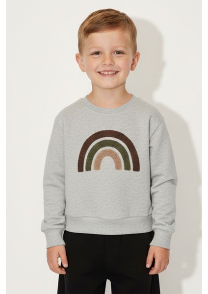 Erkek Çocuk %100 Pamuk Gökkuşağı Süzeneli Sweatshirt - 1021