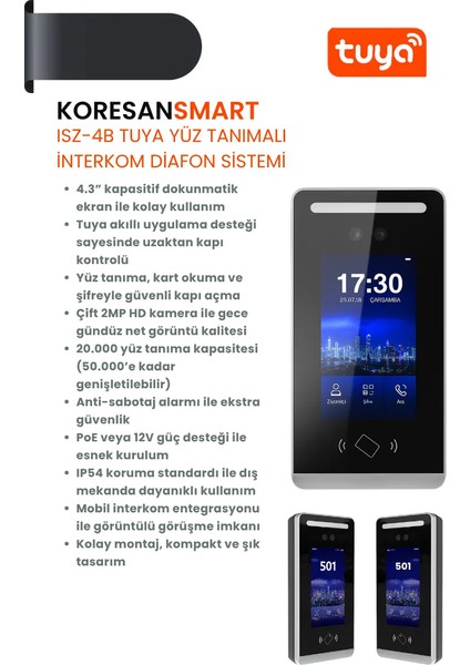 Tuya Isz-4b Yüz Tanımalı Villa Interkom Diafon Sistemi