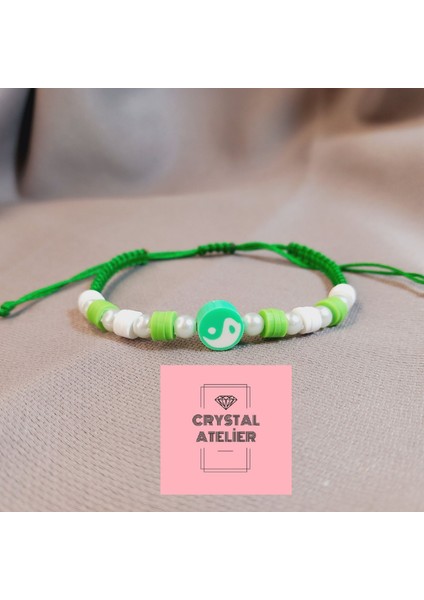 Yeşil Ying Yang Makrome Bileklik – El Yapımı Unisex Örgü Makrome Bileklik – Şans ve Denge Sembolü Yeşil Ying Yang Tasarım Bileklik - Enerji Denge Şans Bileklik - Ying Yang Bileklik