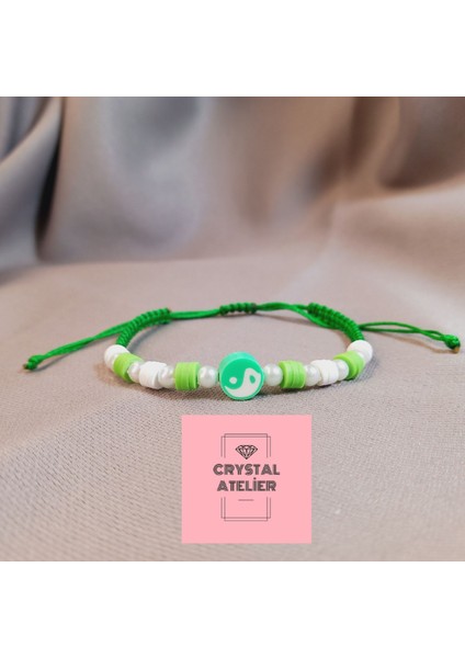 Yeşil Ying Yang Makrome Bileklik – El Yapımı Unisex Örgü Makrome Bileklik – Şans ve Denge Sembolü Yeşil Ying Yang Tasarım Bileklik - Enerji Denge Şans Bileklik - Ying Yang Bileklik modelleri