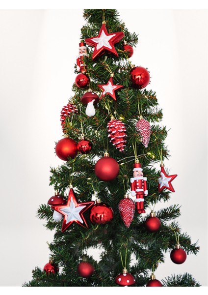 Yılbaşı Ağacı Kırmızı Renk Süsleme Seti Kırmızı Renk 24 Adet