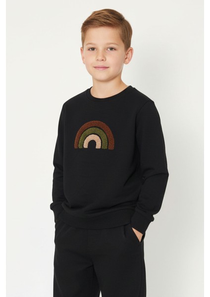 Erkek Çocuk %100 Pamuk Gökkuşağı Süzeneli Sweatshirt - 1021