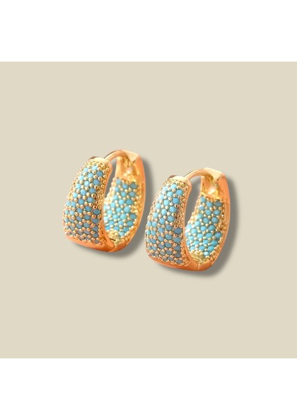 Turkuaz (Firuze) Taşlı 18K Altın Kaplama Halka Küpe | 3A Zirkon Taşlı Işıltılı Küpe fiyatları